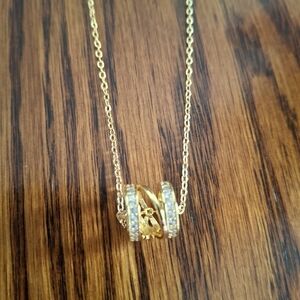 Necklace Double Circle 18k Gold Overlay 16" With Extender